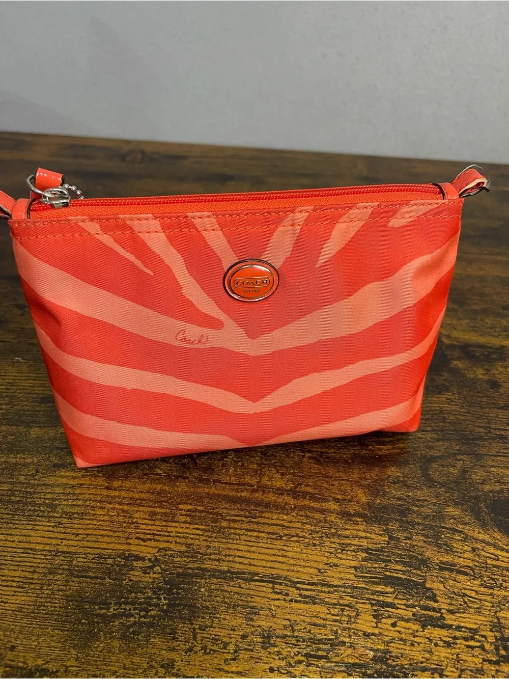 COACH Nylon Travel Bag And Wallet Zebra Print Orange Coral Lot